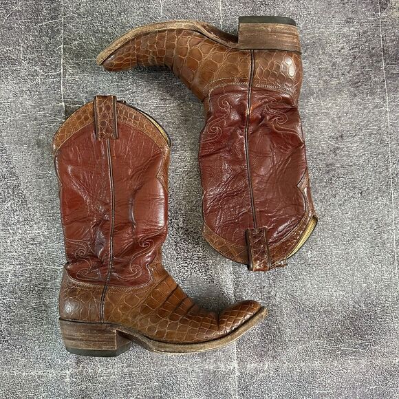 Men's Vintage 80's Justins USA Alligator Light Brown Leather Cowboy Boots Sz 8 B
